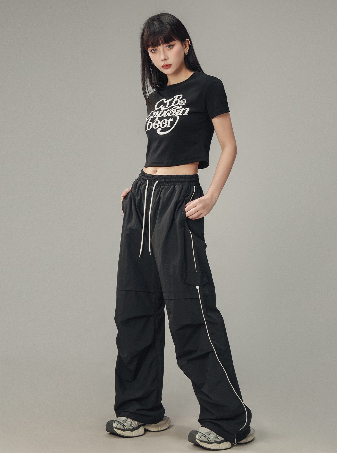 Unisex Black Casual High Street Pants