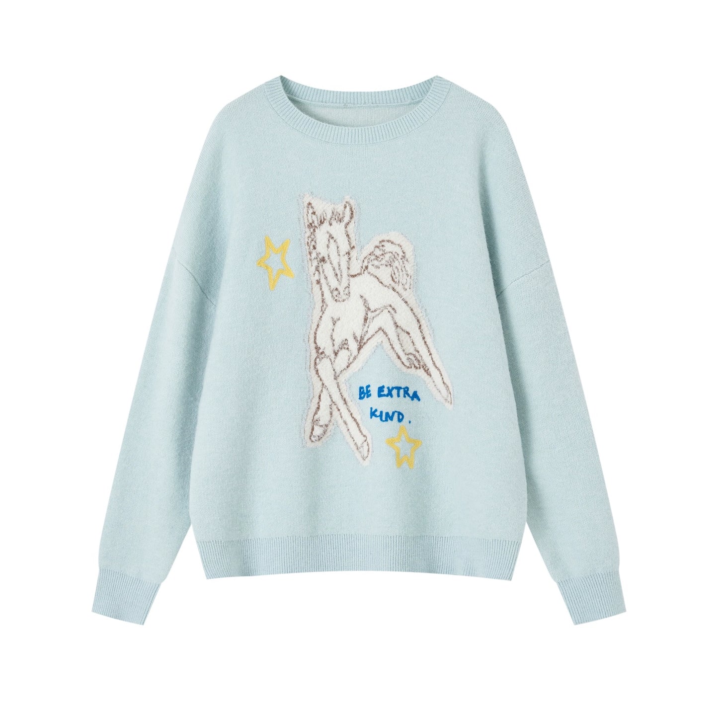 Jacquard Pony Crew Neck Sweater