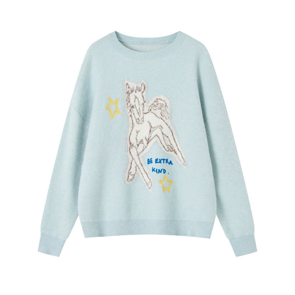 Jacquard Pony Crew Neck Sweater