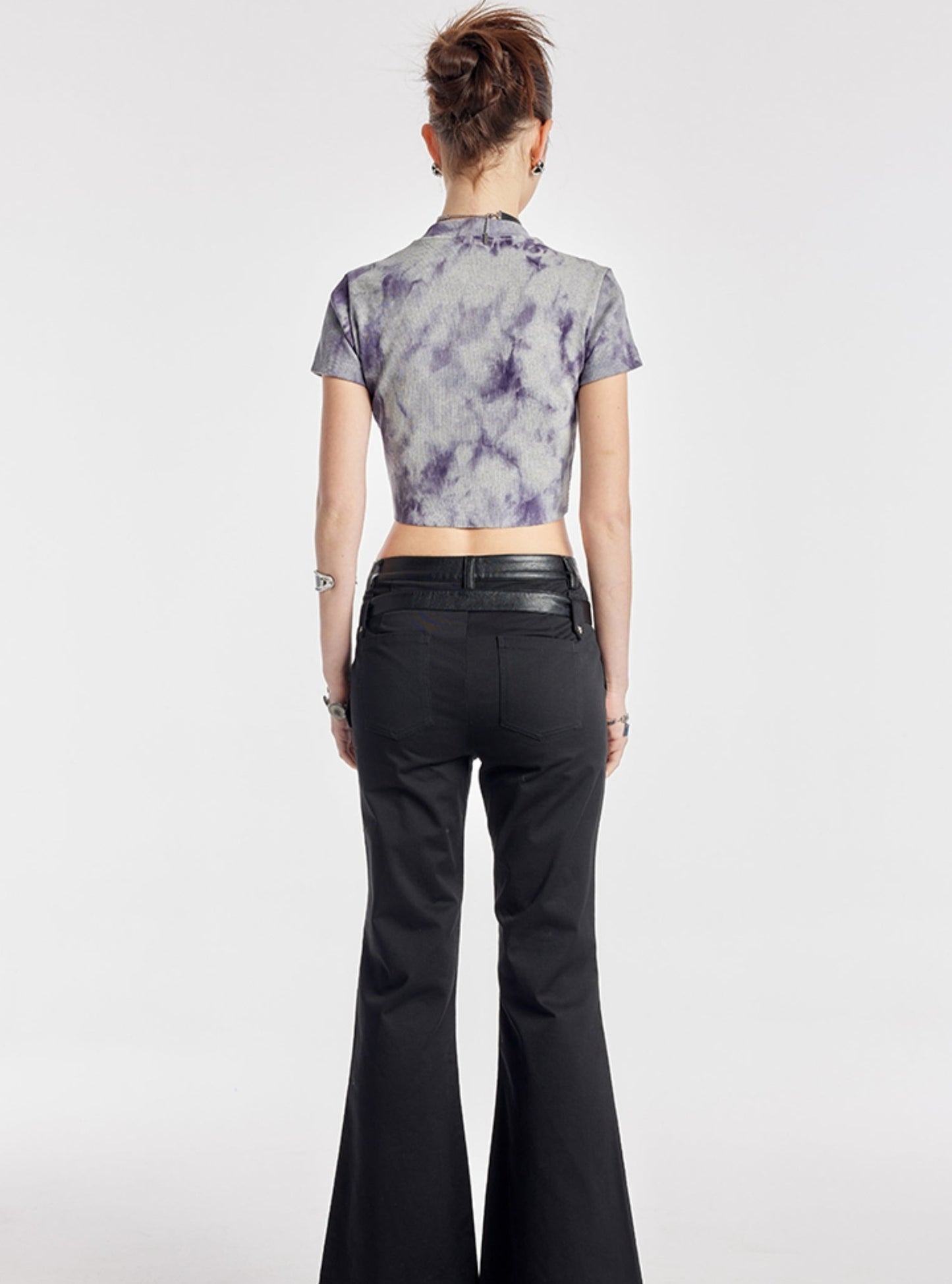 Purple Tie-Dye Embroidered Crop Top