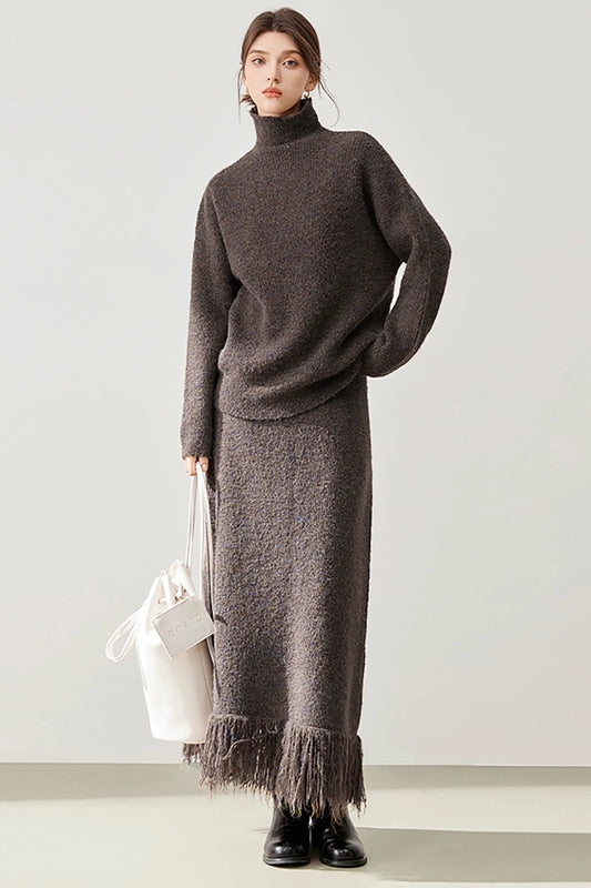 Lazy Raw Sweater Two-Piece Set