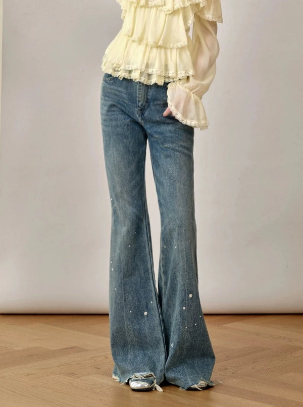 High-Waisted Denim Bell Bottoms Pants