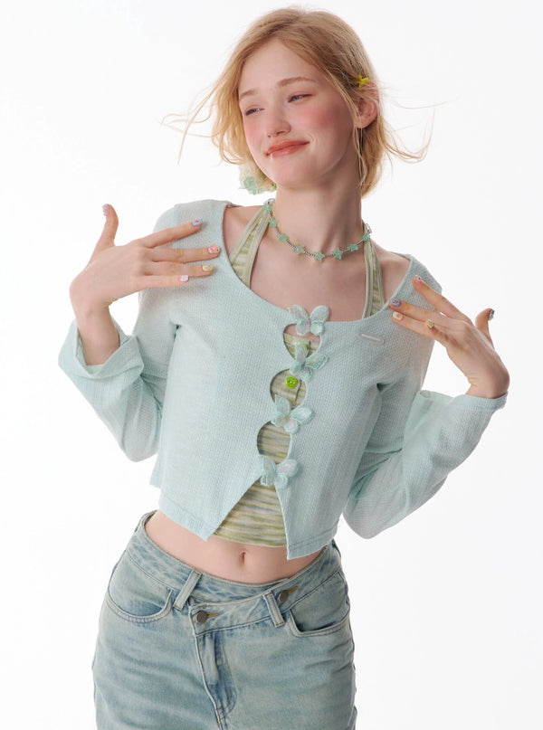 Retro Short Butterfly Cardigan Top