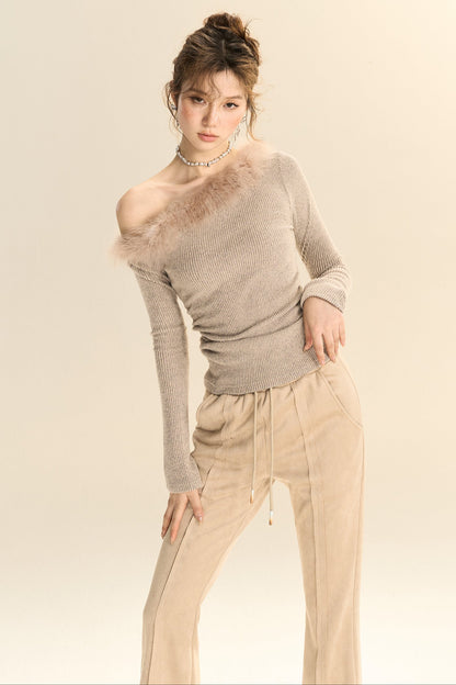 Slim Fit Suede Micro-Flared Pants