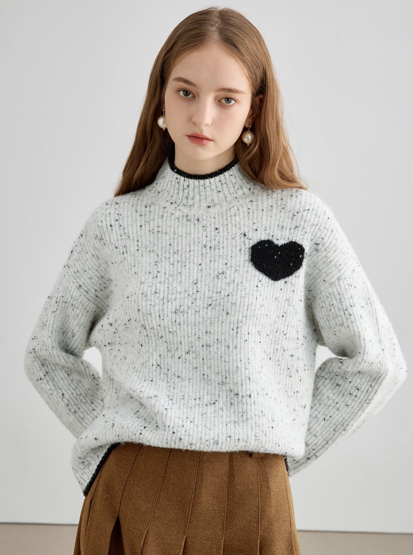 High Neck Love Jacquard Knitted Top