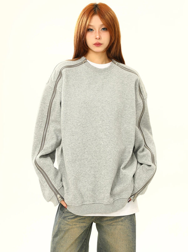 Retro zipper round neck base layer tops