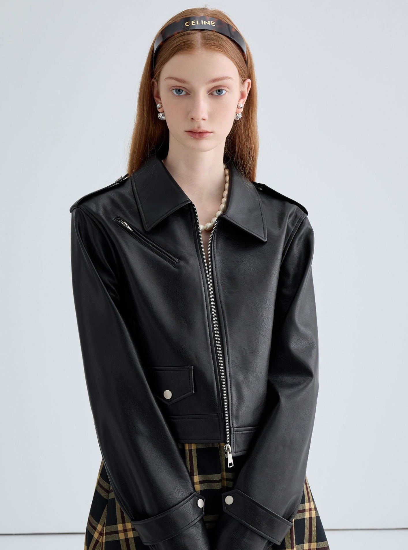 British leather short coat