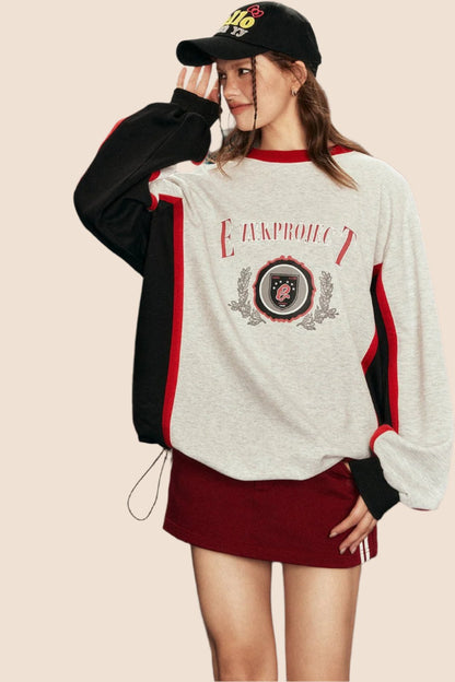 Contrast Stitching Crew Neck Sweatshirt