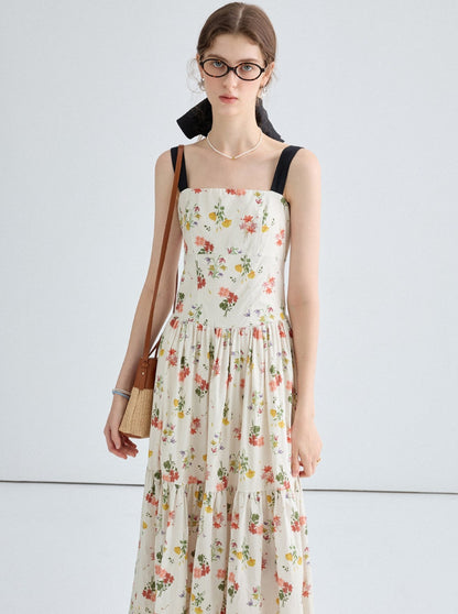 Temperament French Print Slip Dress