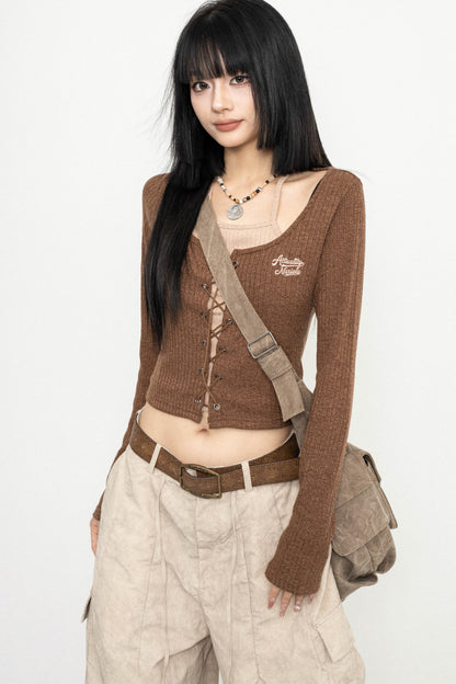 Mock Layer Slim Knit Top