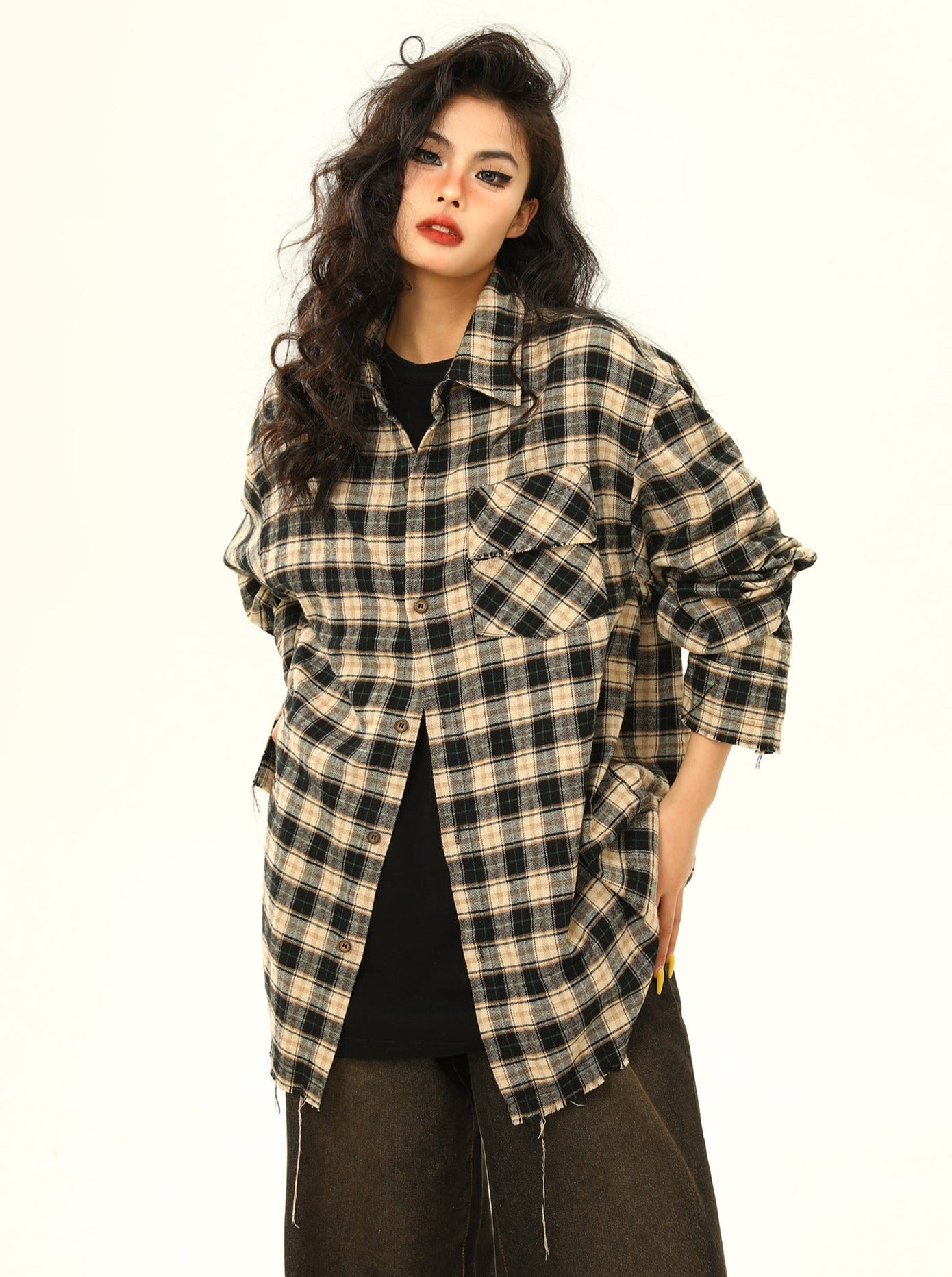 American retro merald plaid checked shirt