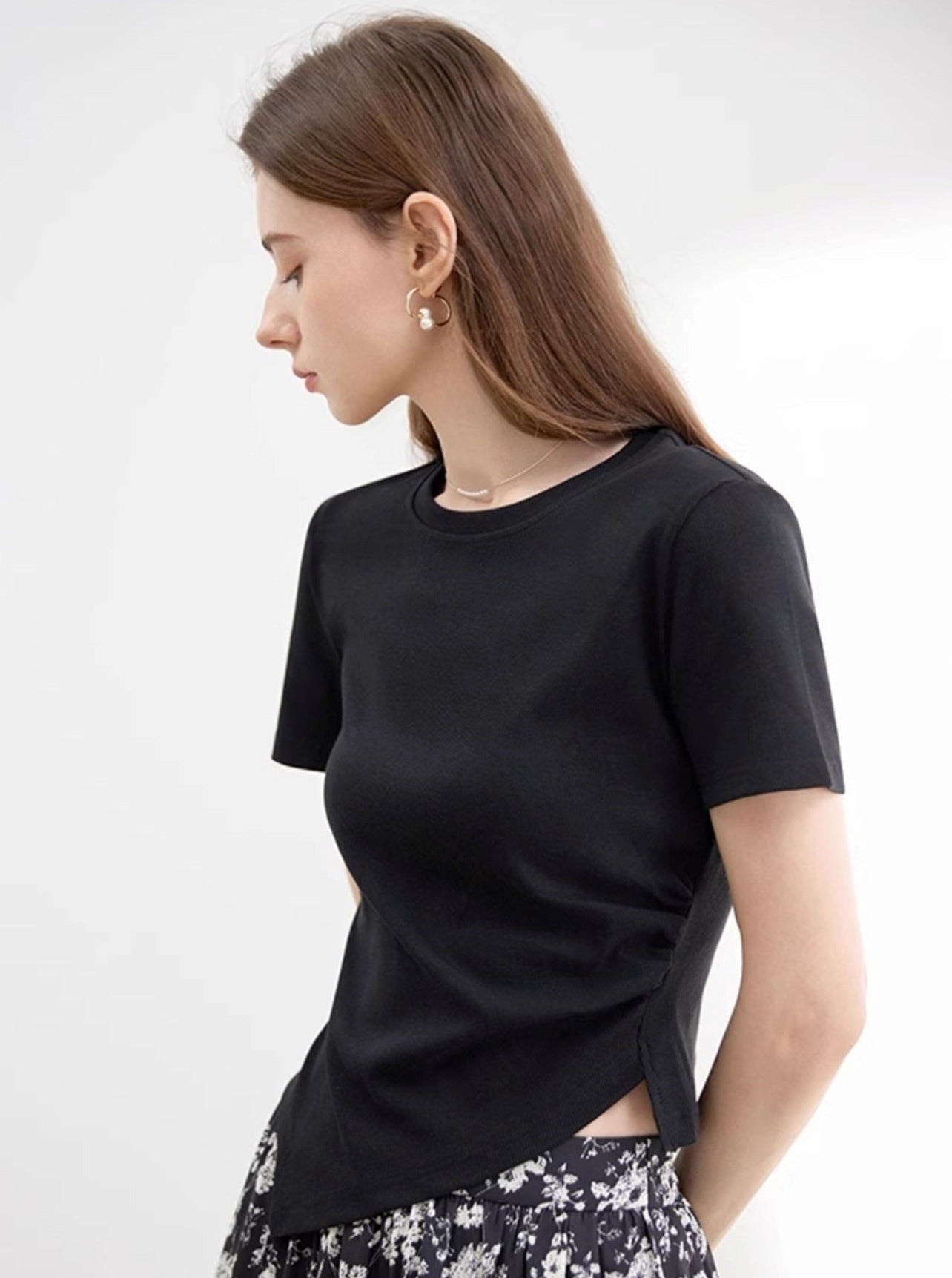 Waist Round Neck Short Sleeve T-Shirt