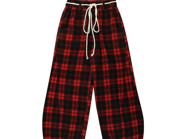 Vintage Plaid Loose Wide Legs Casual Long Pants