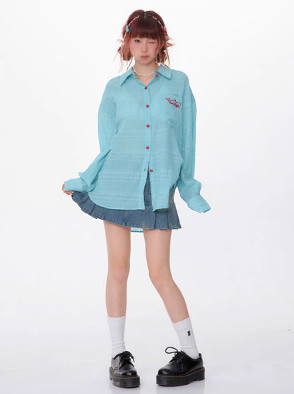 American Retro Mid Length Loose Thin Shirt