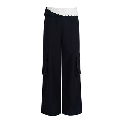 Colorblock Cotton Lace Wide Leg Pants