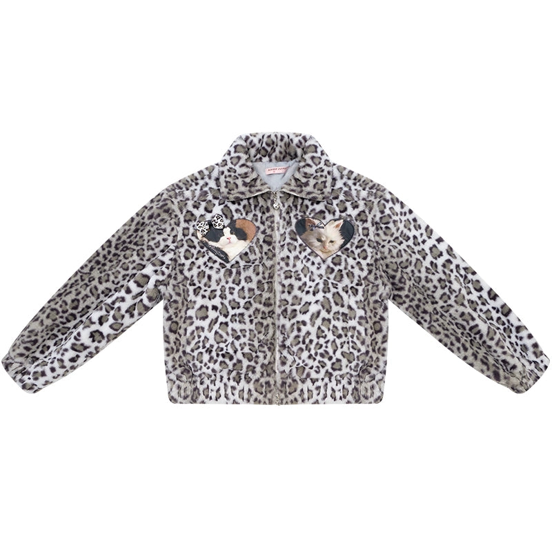 Winter Cat Print Fluffy Coat