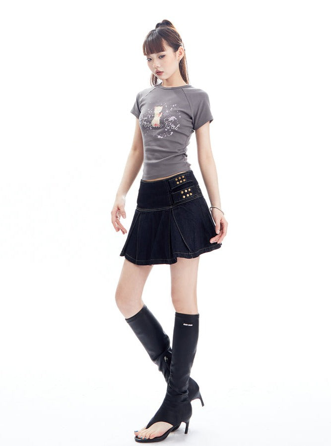 Pleated Denim Anti Shining Skirt