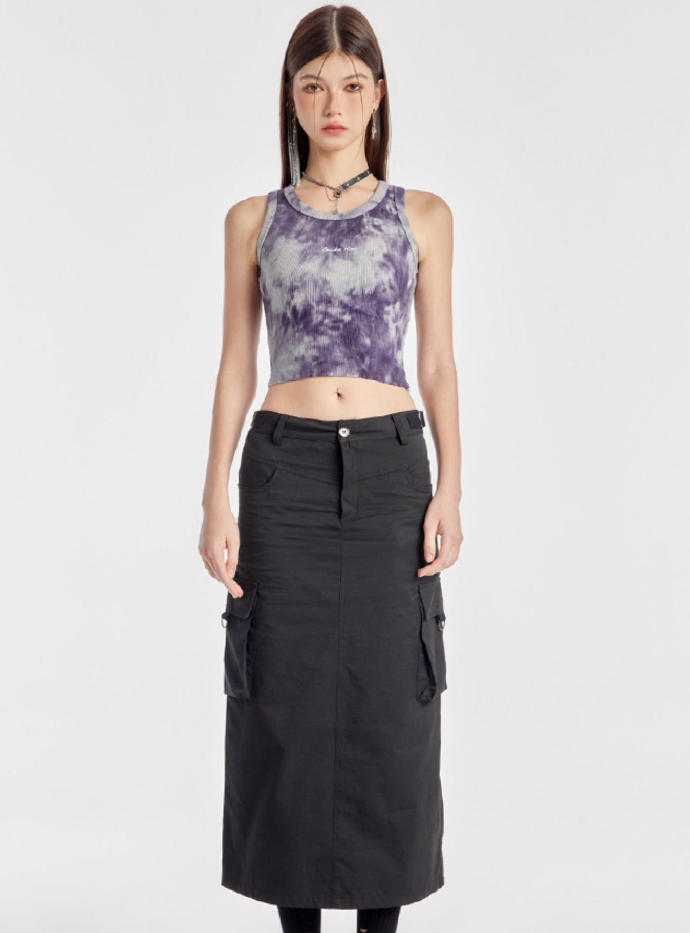 Purple Tie-Dye Embroidered Crop Vest Top