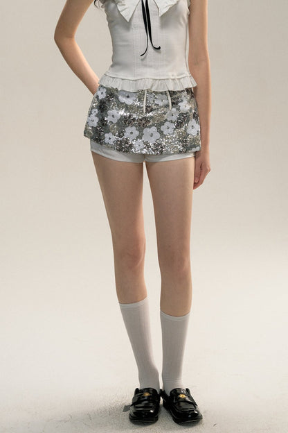 Flowers Sequin Short Skirt