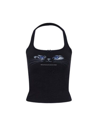 Cat Print Halterneck Camisole Top