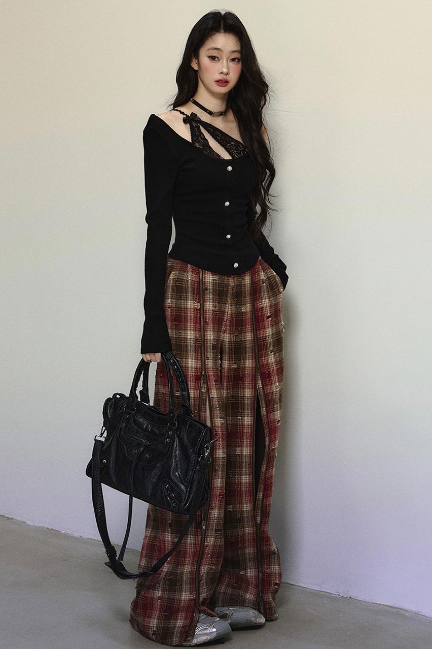 Art Academy Plaid Wide-Leg Pants