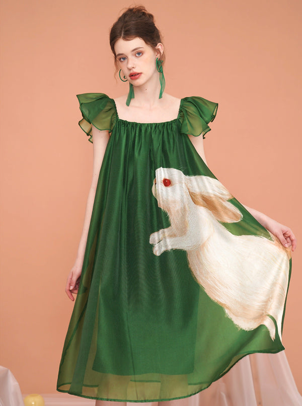 Vintage Rabbit Flying Sleeve Dress