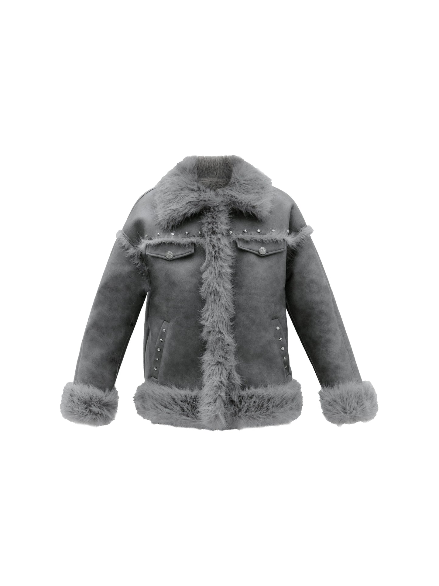 Gray Korean Versatile FUR JACKET