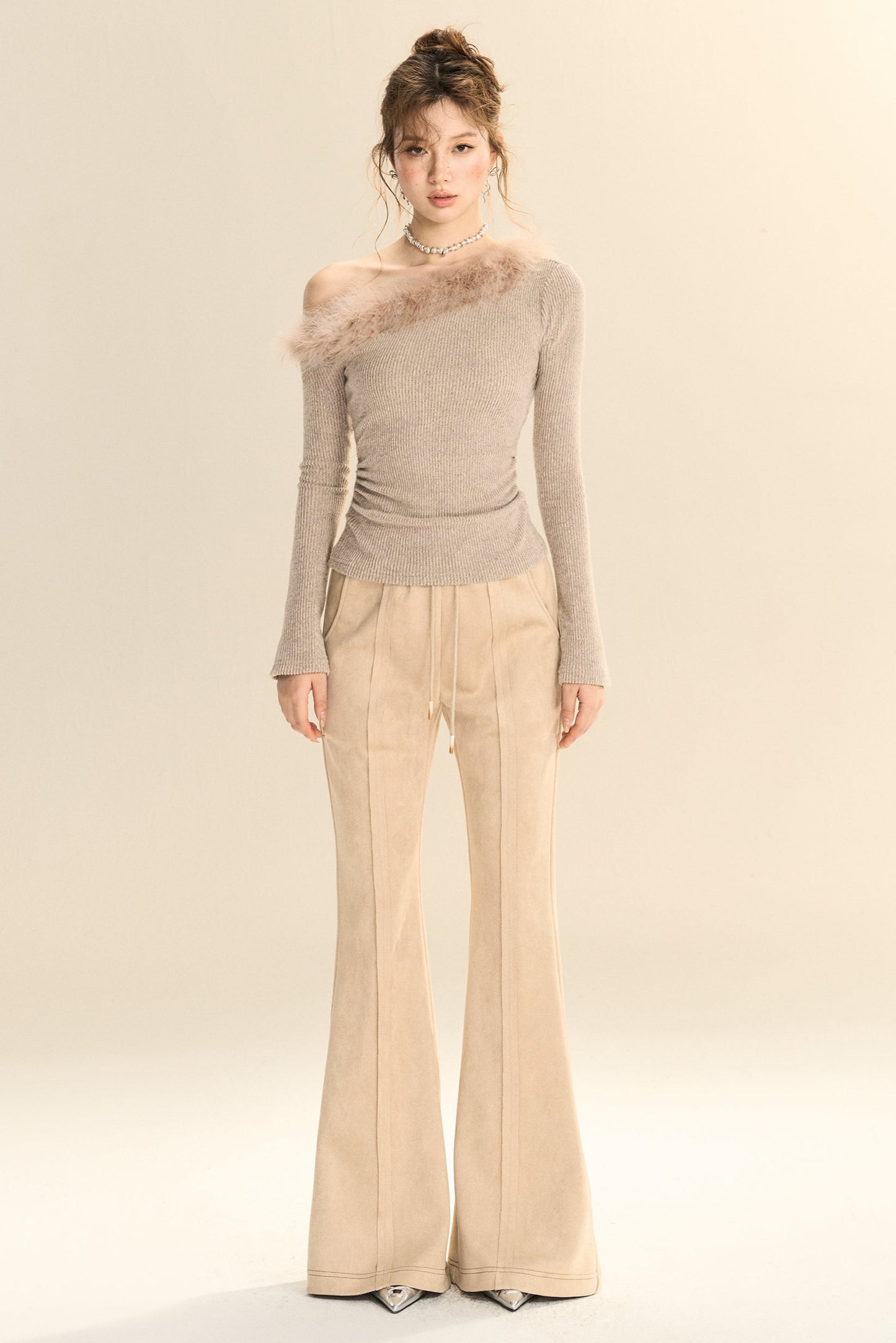 Slim Fit Suede Micro-Flared Pants