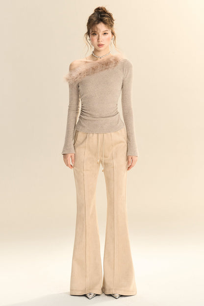 Slim Fit Suede Micro-Flared Pants