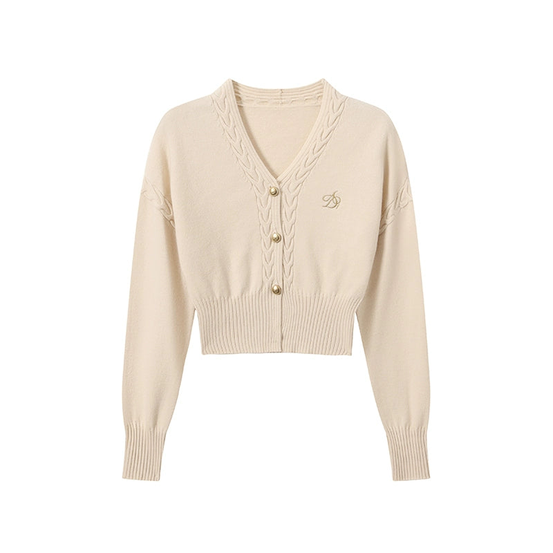 Embroidered V-Neck Short Knit Cardigan