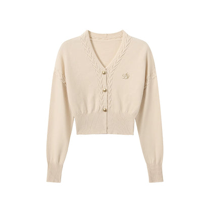 Embroidered V-Neck Short Knit Cardigan