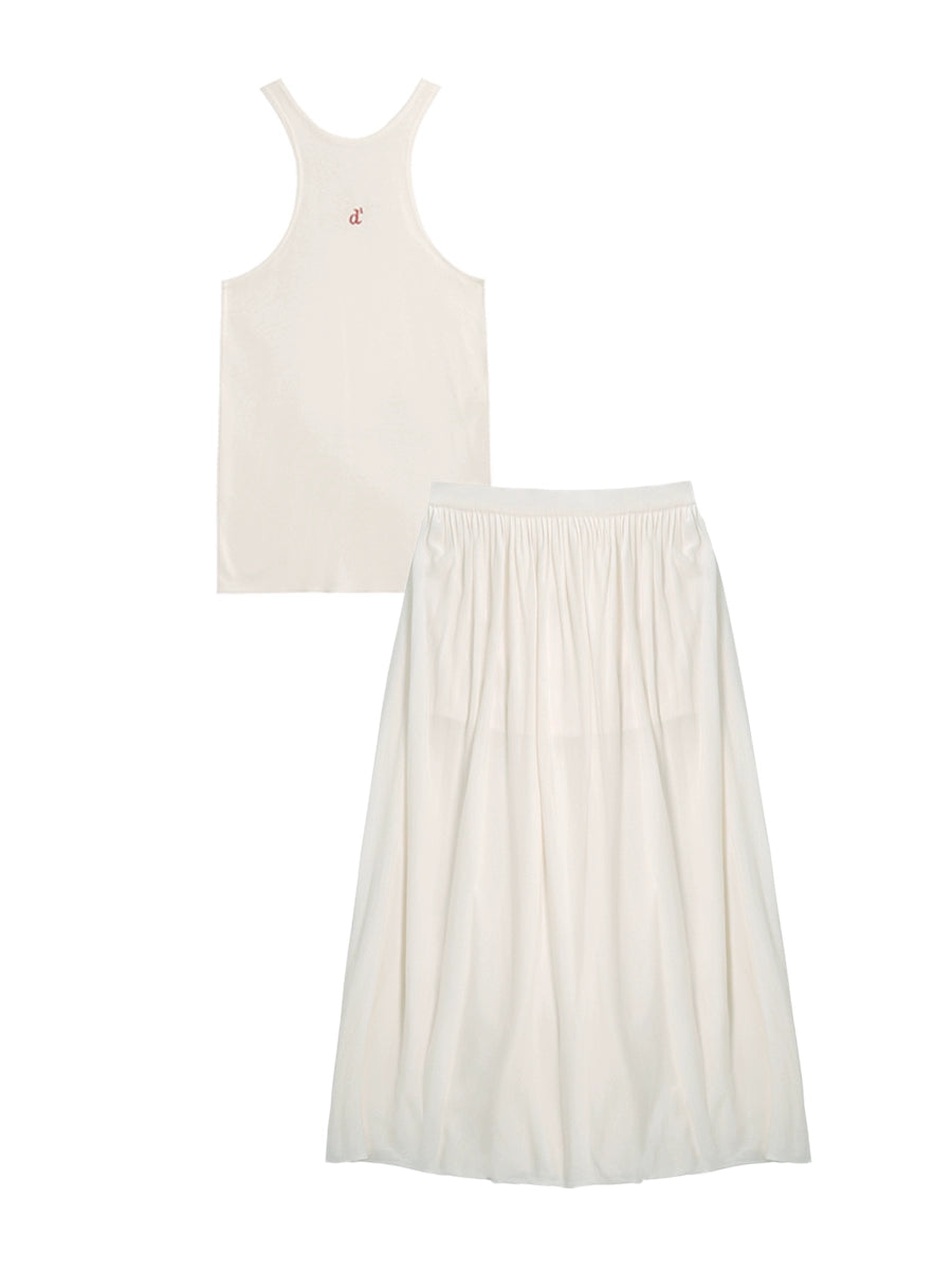 Ice Tencel Knitted Vest with Pleated Skirt Set-Up