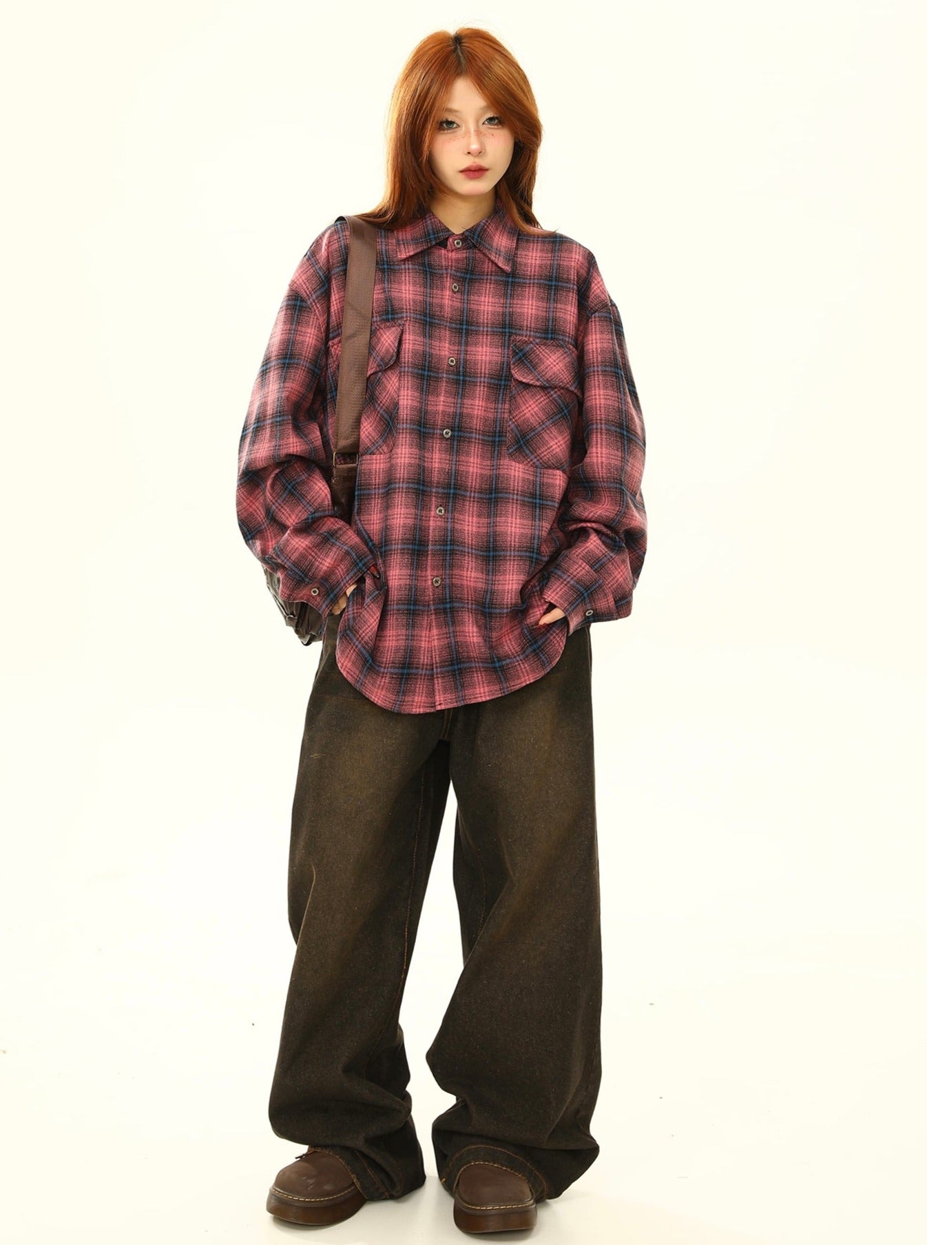 Retro gradient check premium plaid shirt