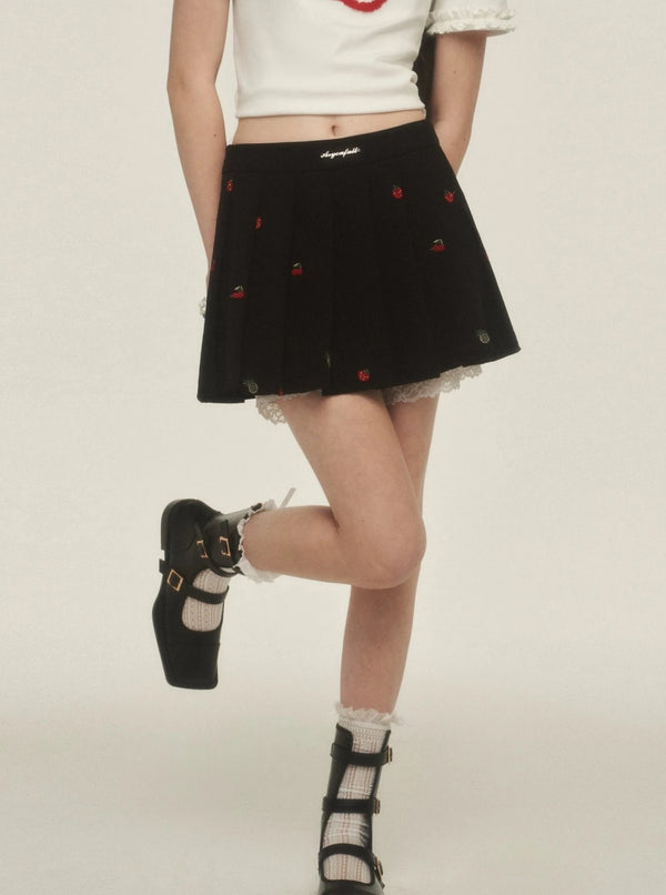 Lace Floral Pleated Skirt