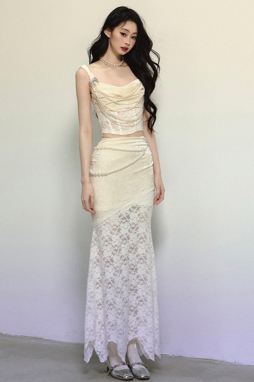 Gilt Night Banquet Lace Vest & Fishtail Skirt Set-Up