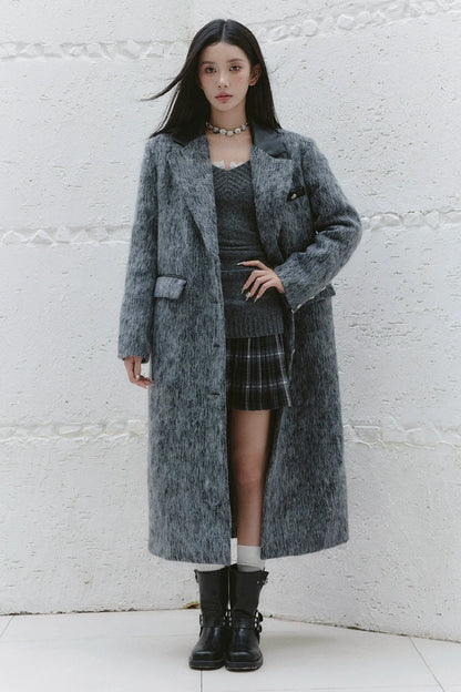 Long Dark Gray Wool Tweed Coat