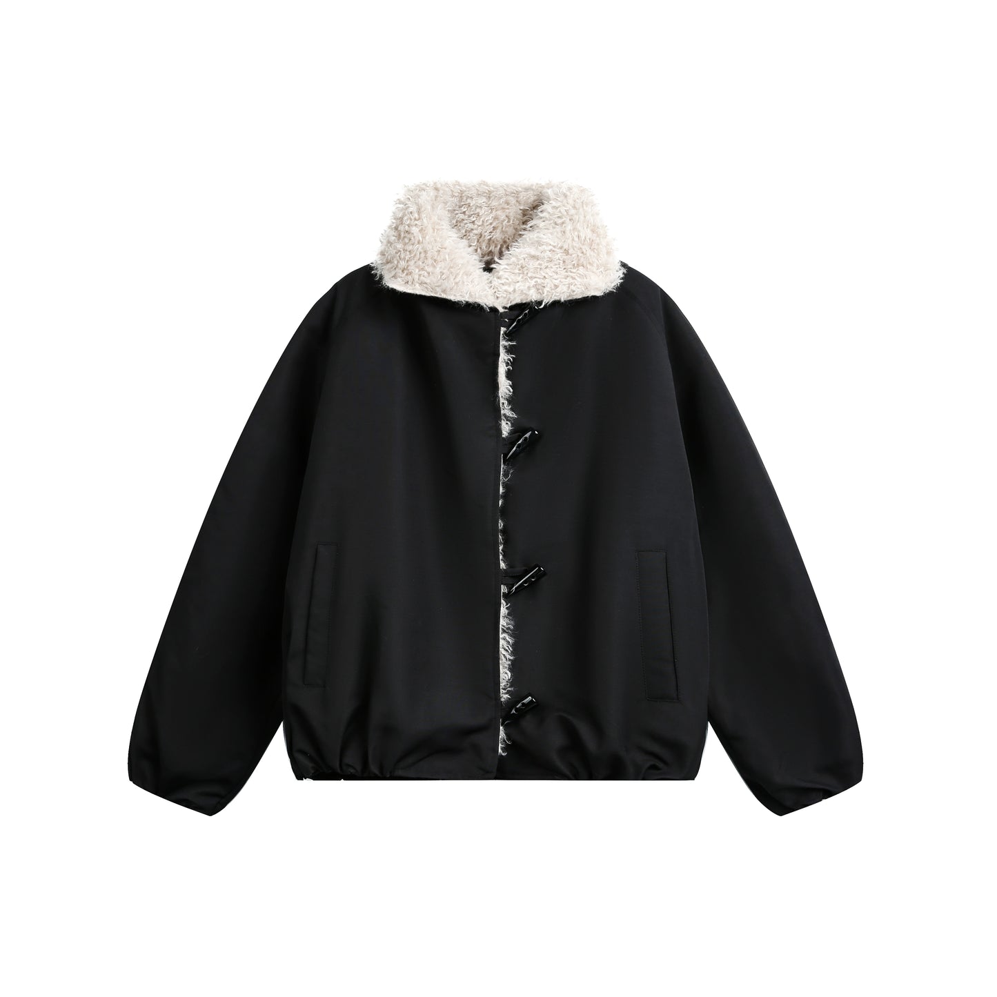 Fur-Trimmed Color-Blocked Coat