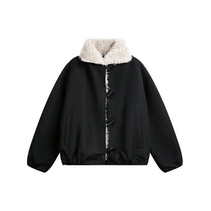 Fur-Trimmed Color-Blocked Coat