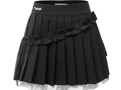 Retro preppy A-line slim pleated short Skirt