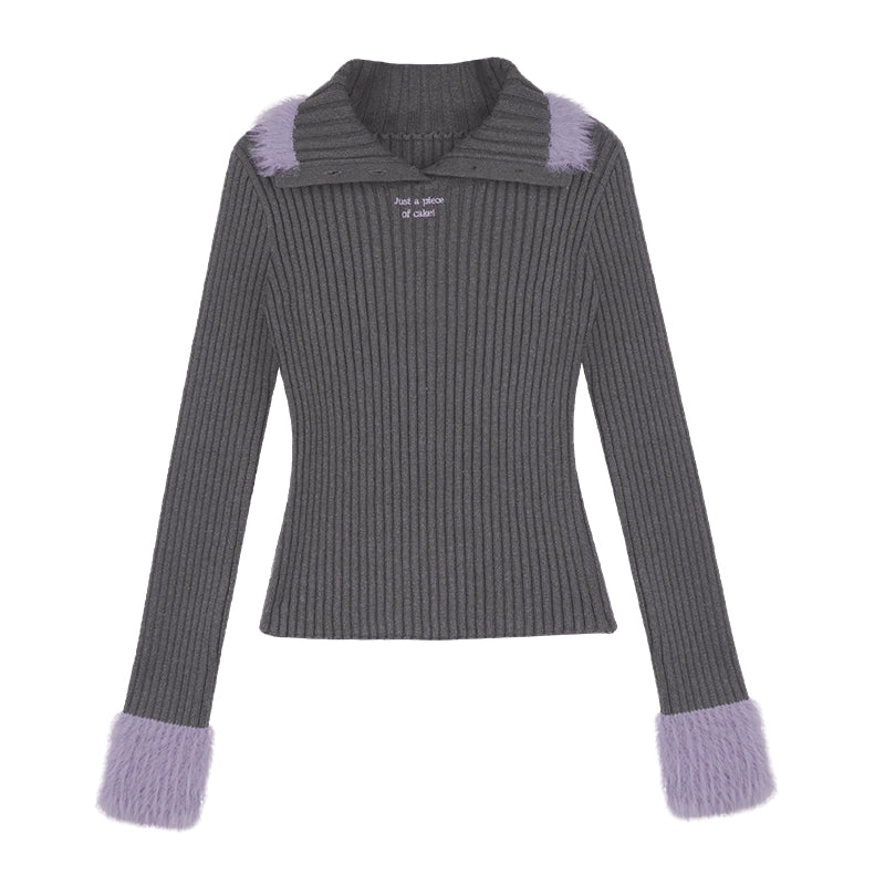 Romantic Gray Purple Knit Top