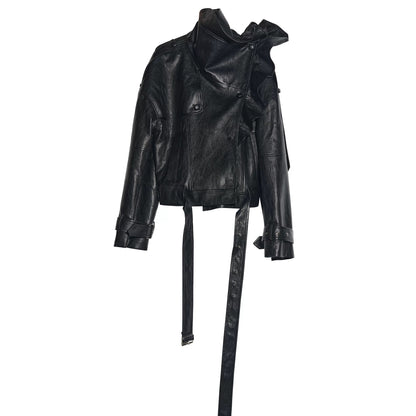 Three-Dimensional Ruffled Faux Leather Jacket