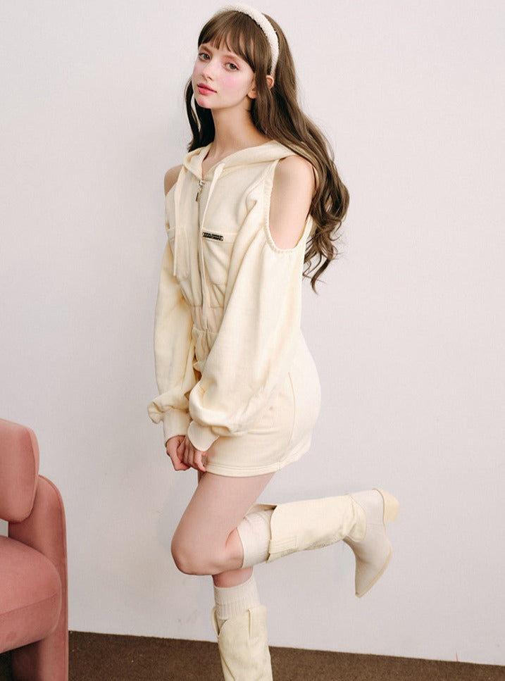 hooded long sleeve cut-out dress