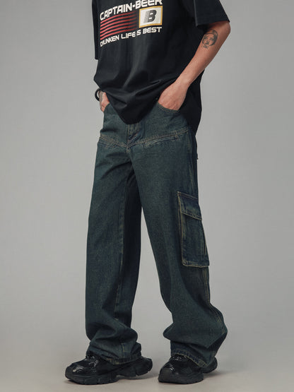 Heavy Straight-Leg Casual Cargo Jeans Pants