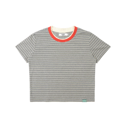 Contrast Double Collar Striped T-Shirt