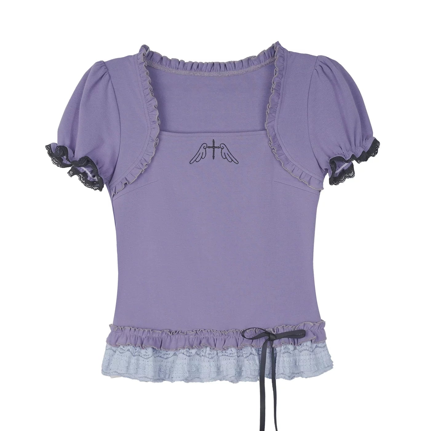 Purple Puff Sleeve Lace Top
