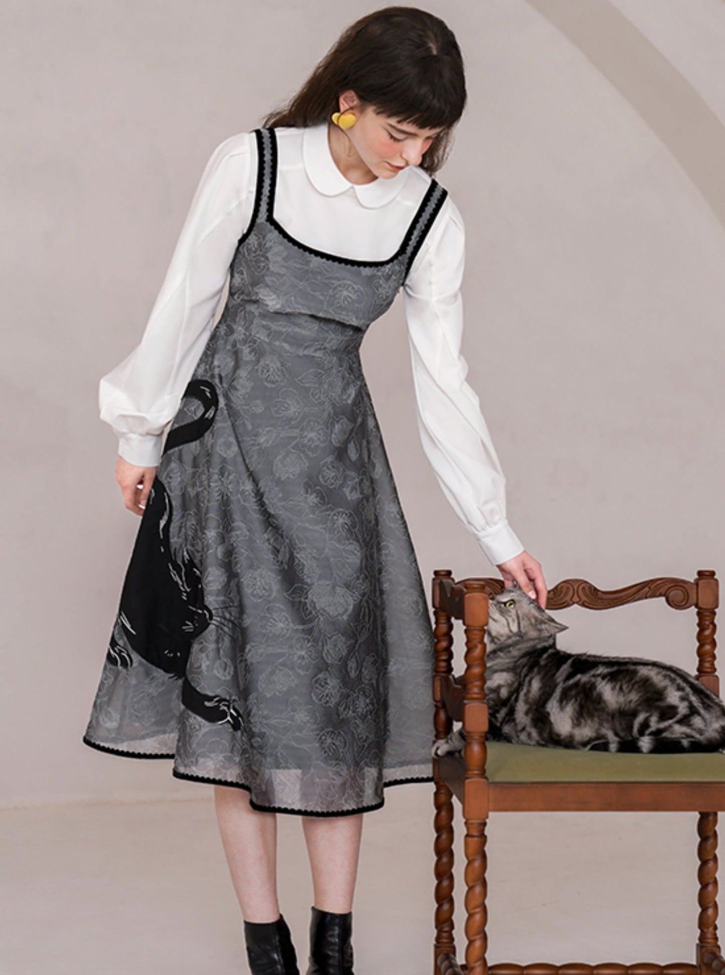 Curry Black Cat Embroidery Sundress