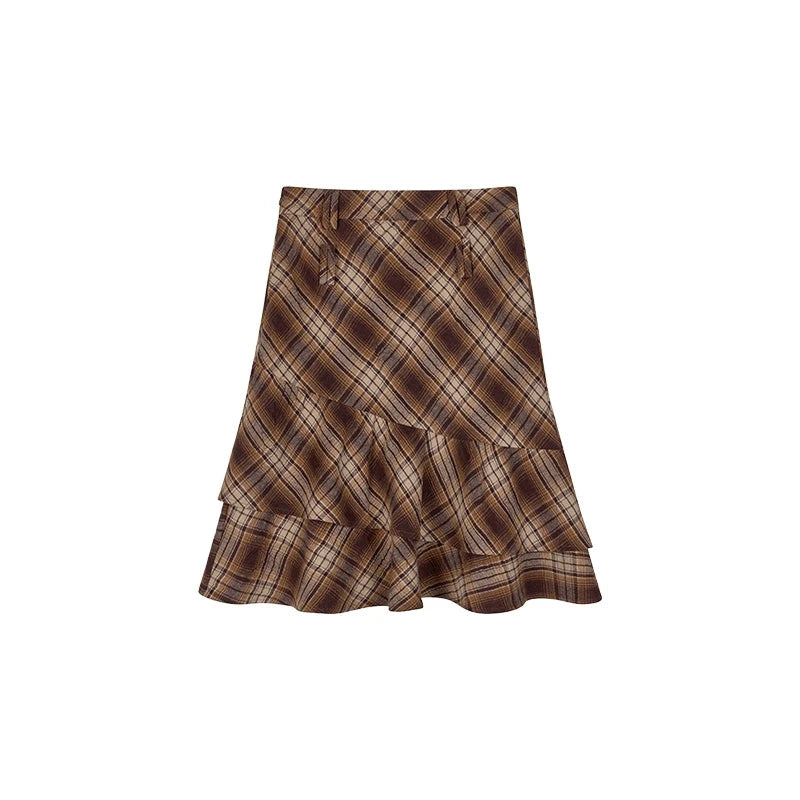 Plaid Irregular A-Line Skirt