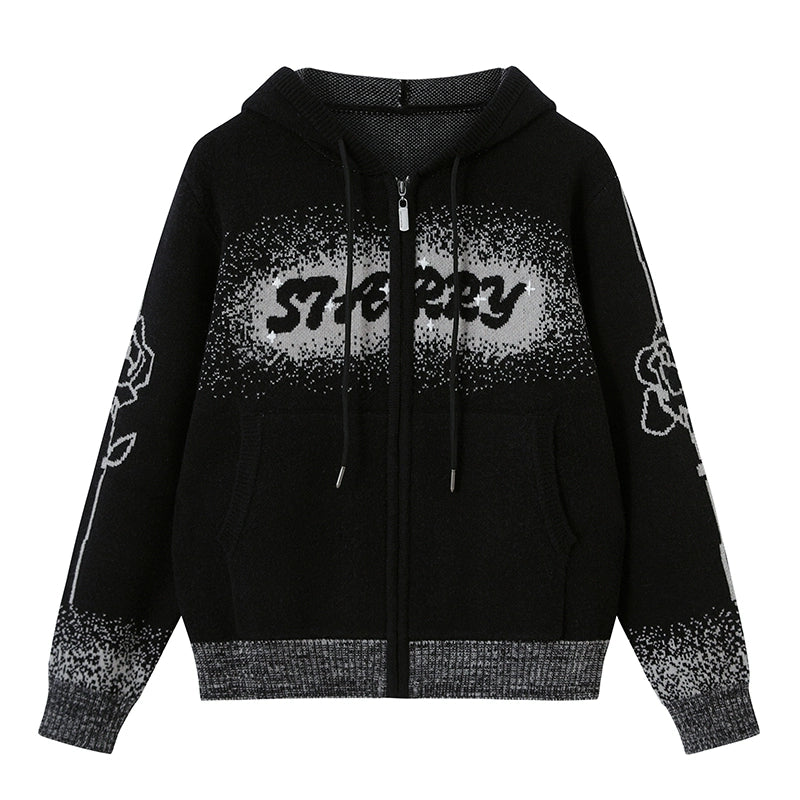 Gradient Jacquard Black Knit Jacket