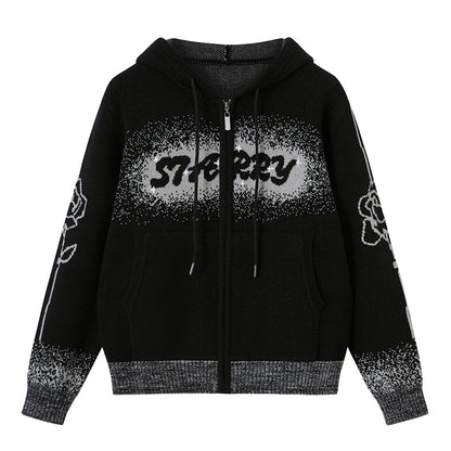 Gradient Jacquard Black Knit Jacket