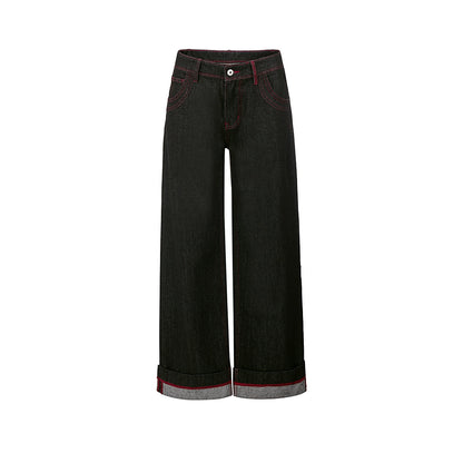 Thin High-Waisted Straight-Leg Pants